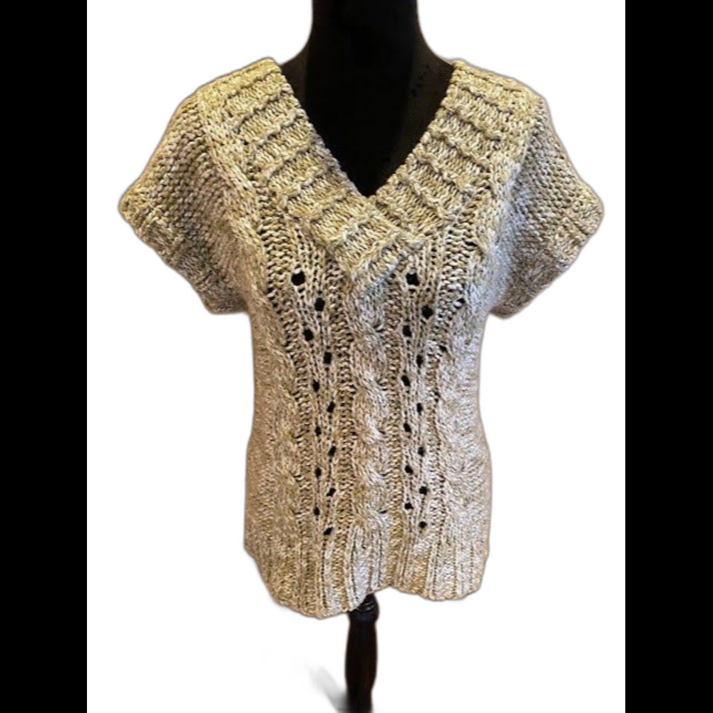 New York "At Last" Variegated Brown Cream and White Sweater Vest Boho Size Large